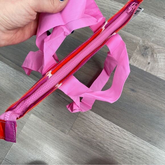 Ikea Bastua Striped Zipper Top Shopping Tote Bag Pink Red - Picture 5 of 9